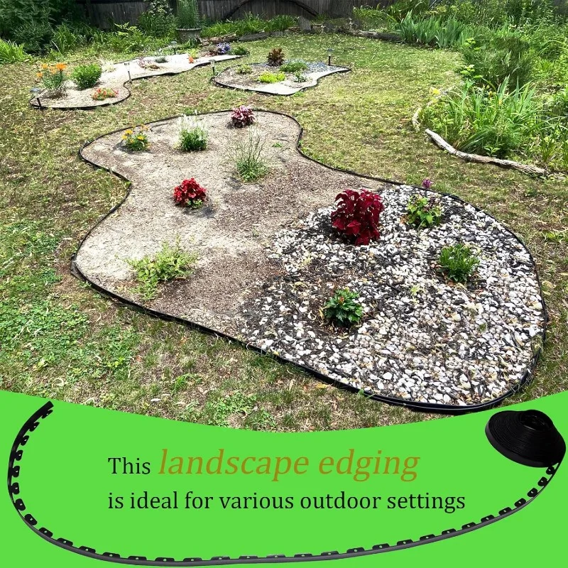 No-Dig Landscape Edging Kit, 100FT Landscape Edging, 2 Inches Tall, includes 32 Anchoring Stakes for Landscaping, Flower Gardens