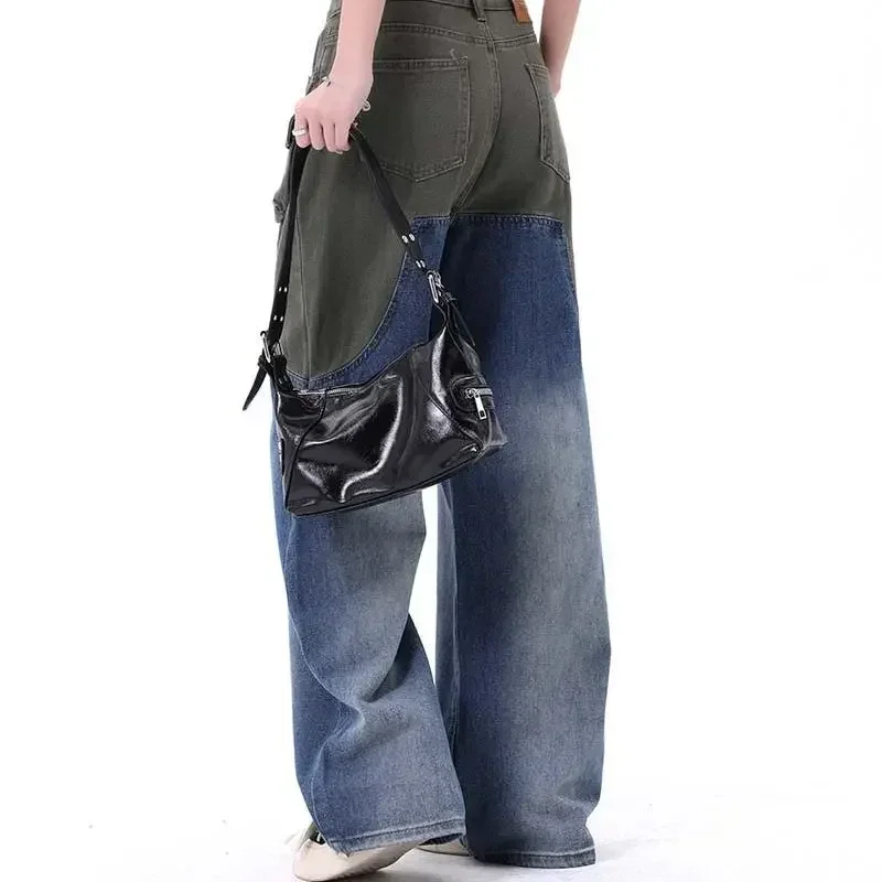 Fashion High Street Patched Jeans Pants Streetwear Harajuku Hip Hop Denim Trousers With Pockets Loose Fit Y2K Bottoms