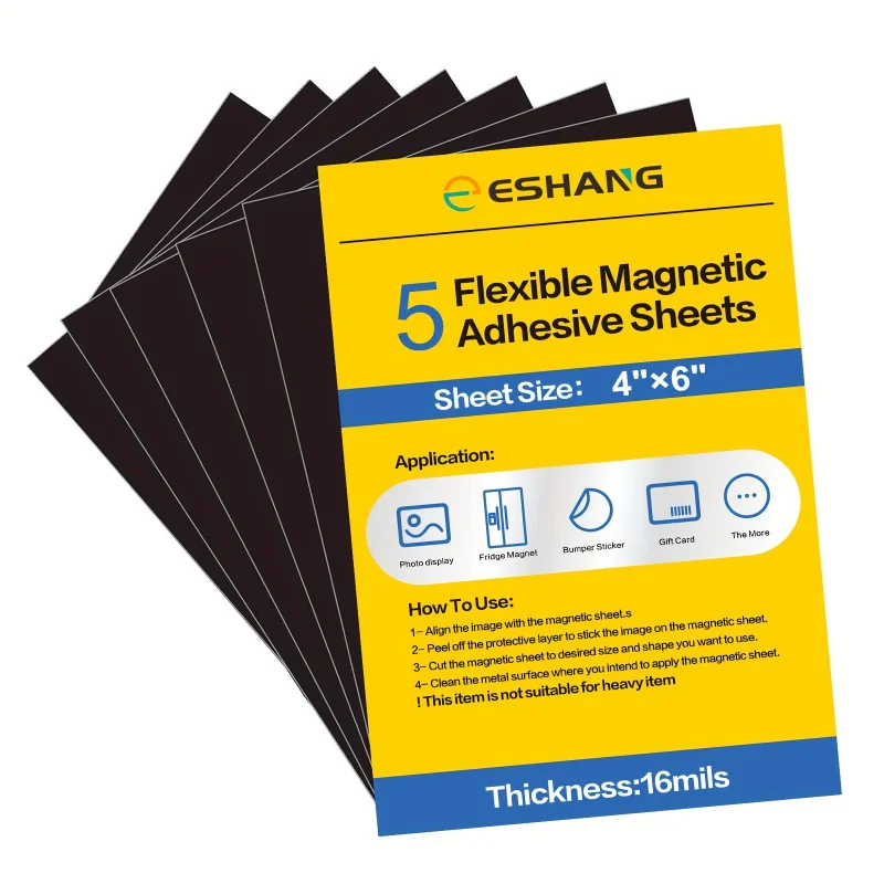 Adhesive Magnetic Sheets with Adhesive Backing 16Mil 5 PCS Each 4 x 6 Inches Flexible Magnet Sheets with Self Adhesive Sticky