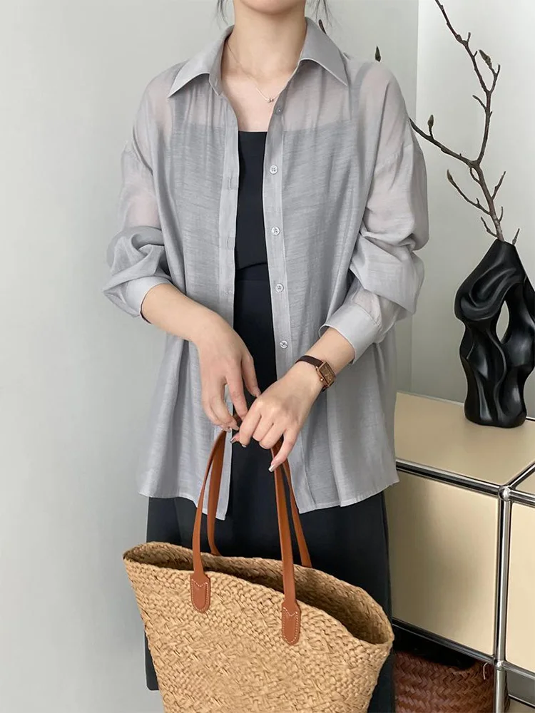 

Sun Protection Shirt Coat Women's New 2026 Long Sleeve Collar Mid-Length Outerwear Korean Style Loose Fit
