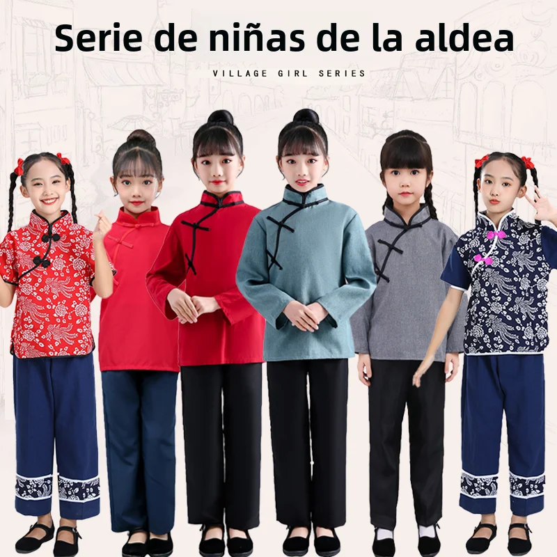 Ropa de manga larga para niños, traje de niña de pueblo, disfraz de abuela Li Tie Mei, vestido de fibra de poliéster