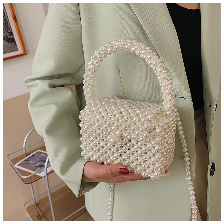 Handmade Woven Beaded Pearl Bags For Women Handbags New Fashion Trend Beach Vacation Phone Clutch Party Bags