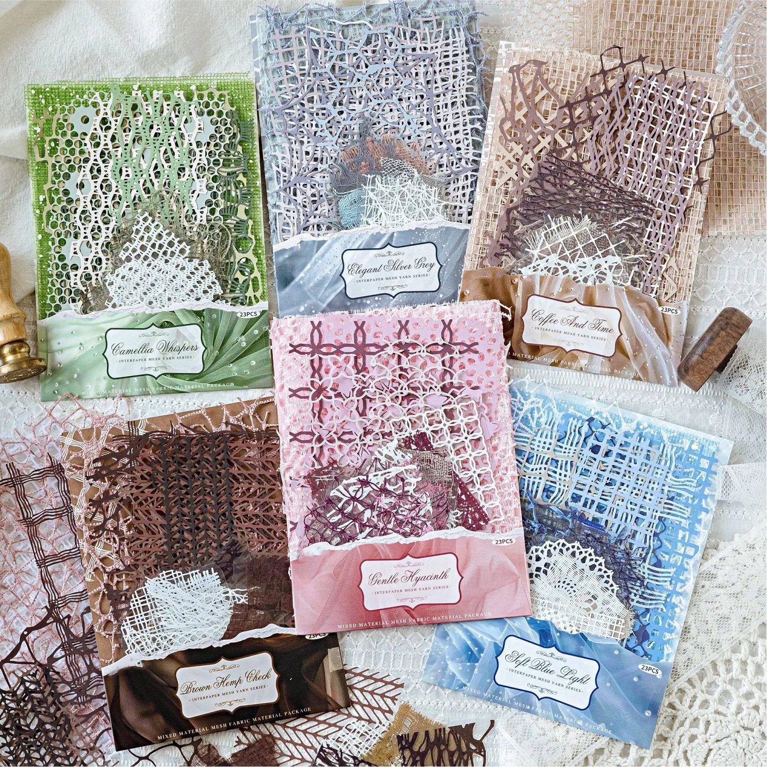 23Pcs Mixture Hollow Out Gauze Paper Scrapbooking Sticker Decoration Paper DIY Junk Journal Planner Collage Background Paper