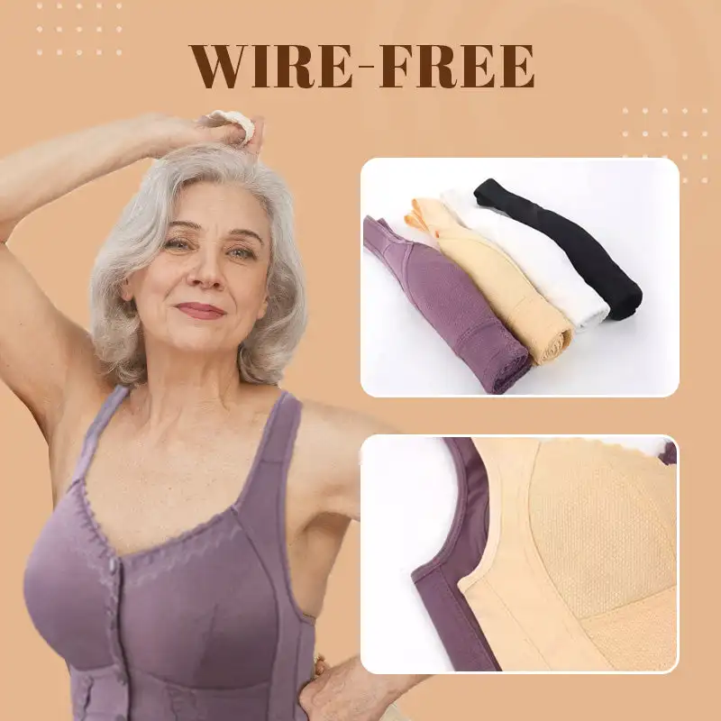 Stretchy Front Closure Breathable Bra Underwear for Seniors Wireless Soft Cotton Thin Cup for Middle-aged and Elderly Underwear