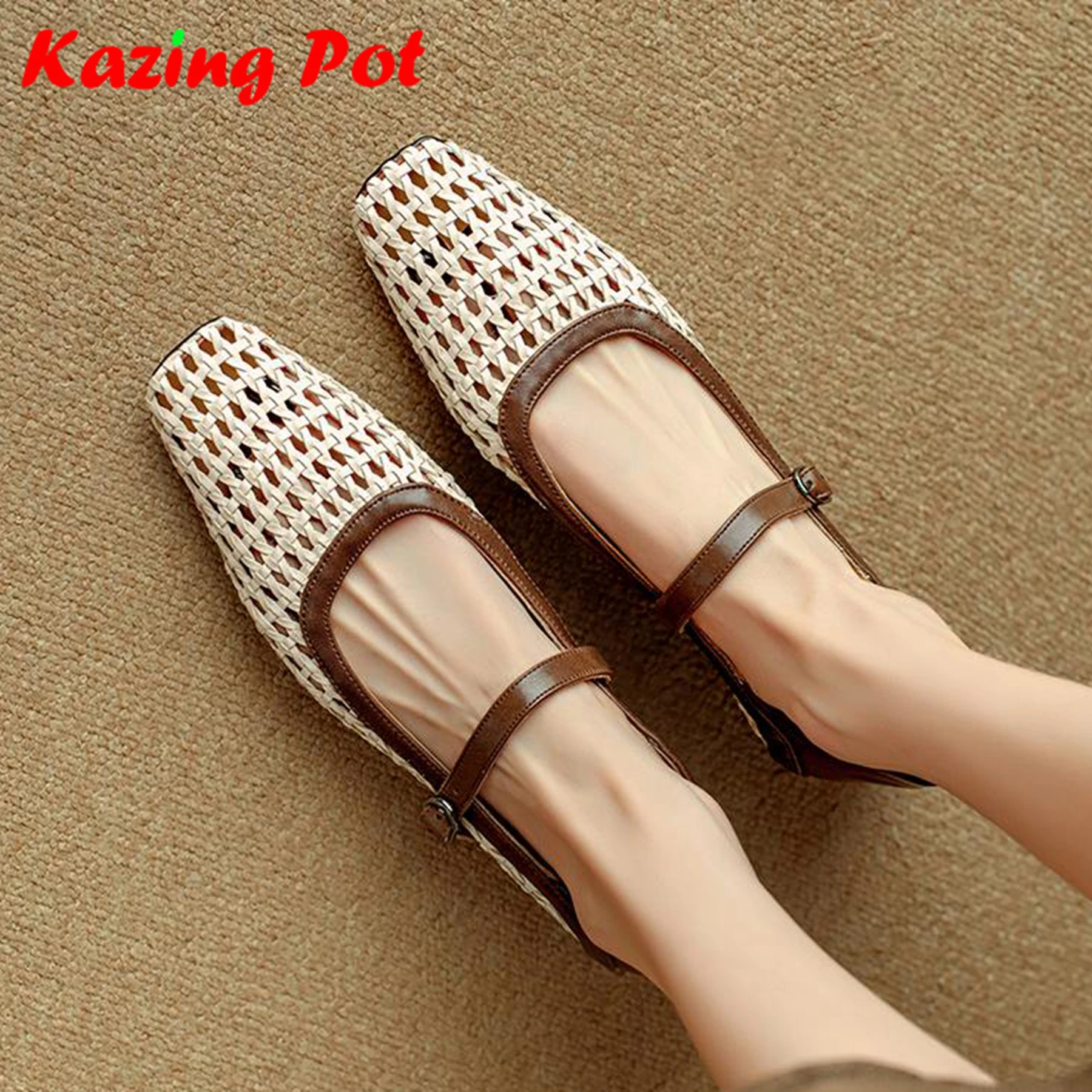 

Krazing Pot новые женские туфли Мэри Джейн из натуральной кожи с квадратным носком на низком каблуке, уличная одежда, летние ремни с пряжкой, соломенный стиль