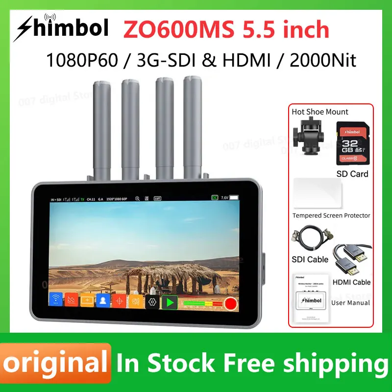 

Shimbol ZO600MS 5.5" 2000nits 1080p60 Wireless 3G-SDI & HDMI-compatibl Touchscreen Recorder/Monitor