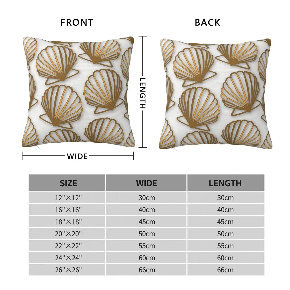 Golden Shells On White Square Pillowcase Polyester Linen Velvet Pattern Zip Decor Pillow Case Sofa 45x45