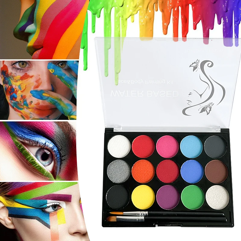 15 色水溶性フェイスボディペイントパレット安全な非毒性化粧品クリスマスハロウィンメイクアップフェイスペイントコスプレメイクアップ