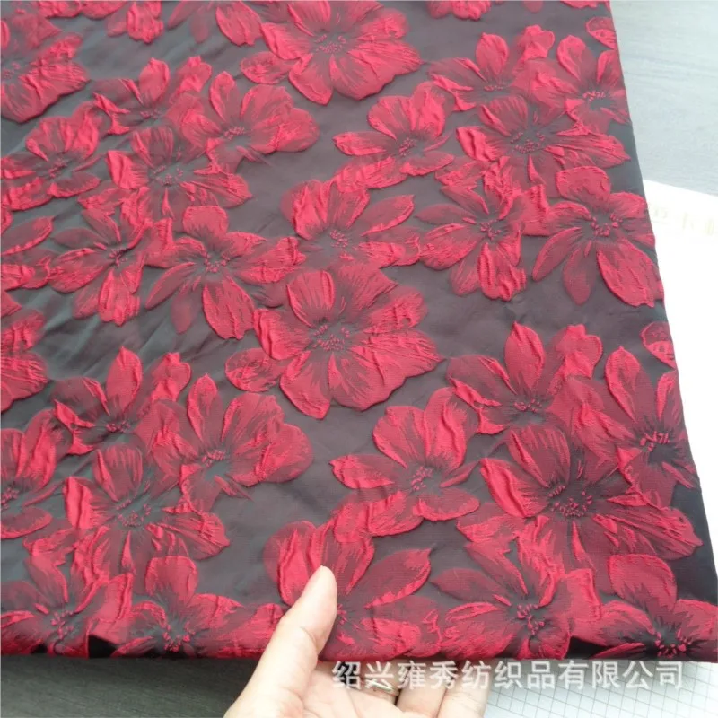 A classic black red flower dress made of jacquard fabric with three-dimensional effect