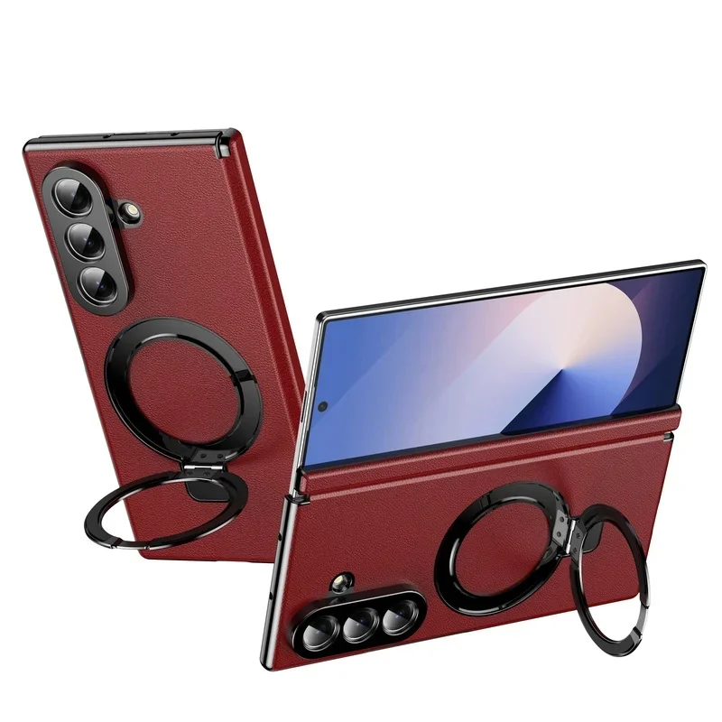 360 Rotating Ring Holder Protector For Samsung Galaxy Z Fold 8 Ultra 7 6 5 4 3 5G Real Leather Skin with Film Shell Back Cover
