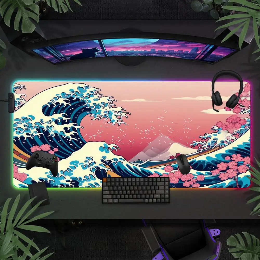

Sakura Tide Mouse Pad XXL RGB Gaming Mouse Pad HD Gamer Accessories Ultra LED Luminous Mouse Pad with Backlight Computer Carpet