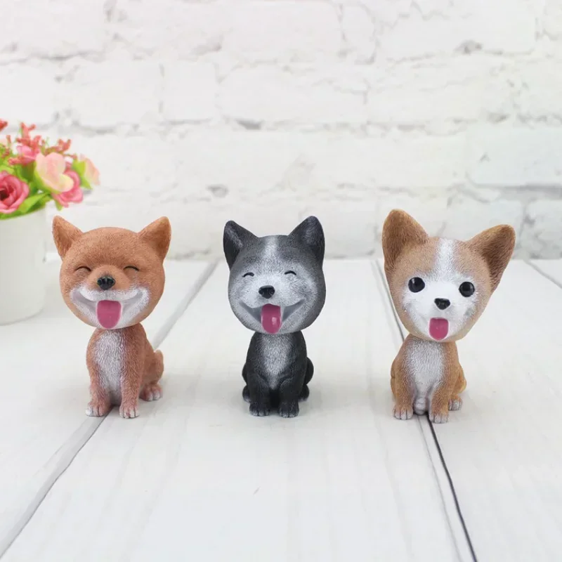 Shaking Head Dog Ornament Resin Cute Bobblehead Decoration Wobble Shaking Nodding Head Dolls Gift For Car Interior Home Room