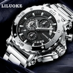 Horloges Voor Mannen Luxe Liluoke Kalender Quartz Sport Mannen Waterdichte Horloges Stalen Kast Mannelijke Datum Polshorloj Reloj Hombre