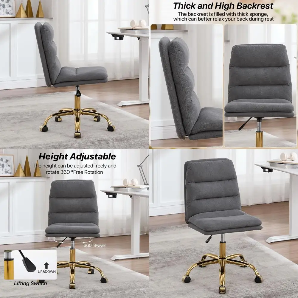 

Modern Ergonomic Swivel Chair with Adjustable Height, Armless Desk Chair for Home Office, Bedroom or Vanity (Dark Gray)