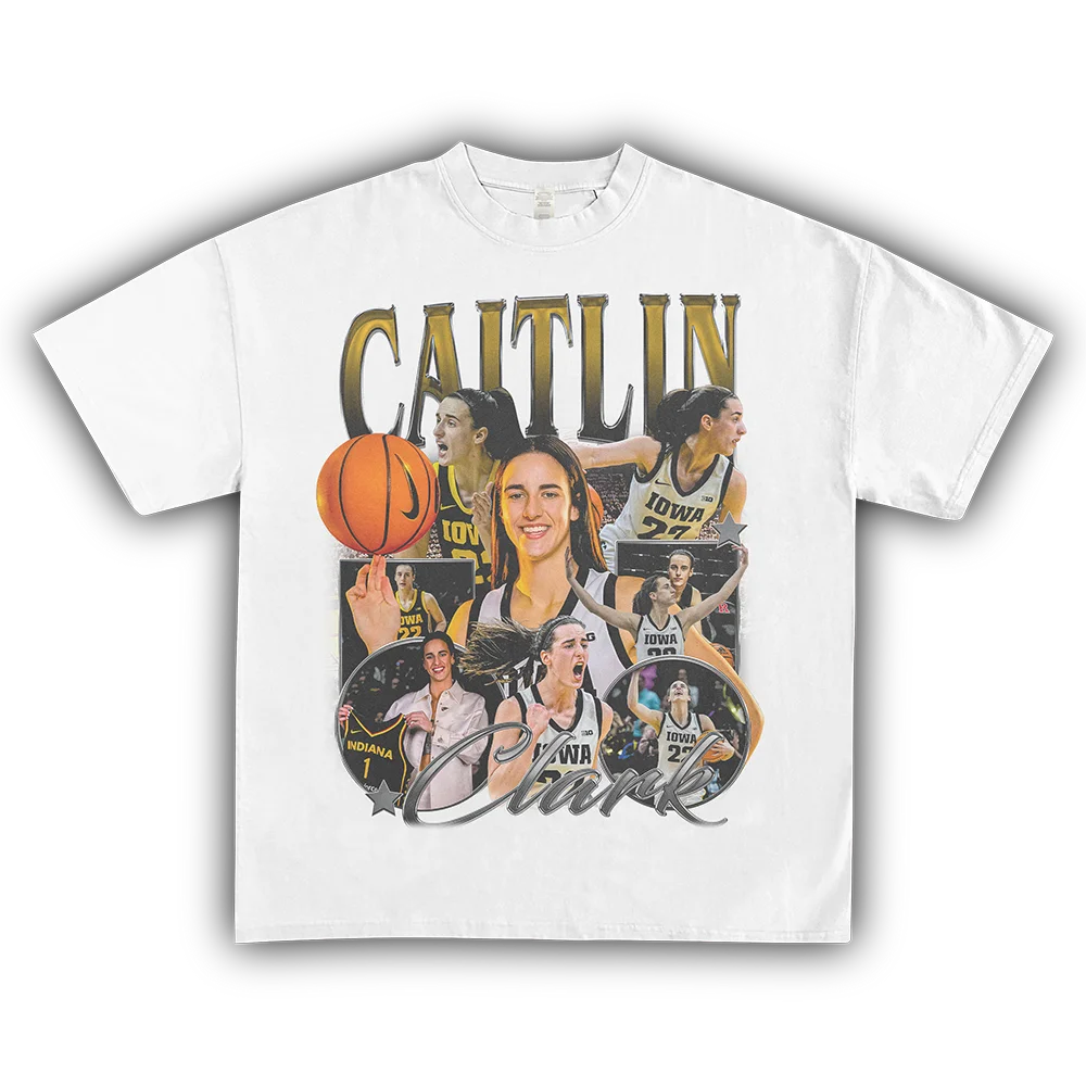 Camiseta de homenaje a la moda de verano, camiseta de manga corta de algodón con estampado Vintage de personaje de baloncesto americano Caitlin Clark