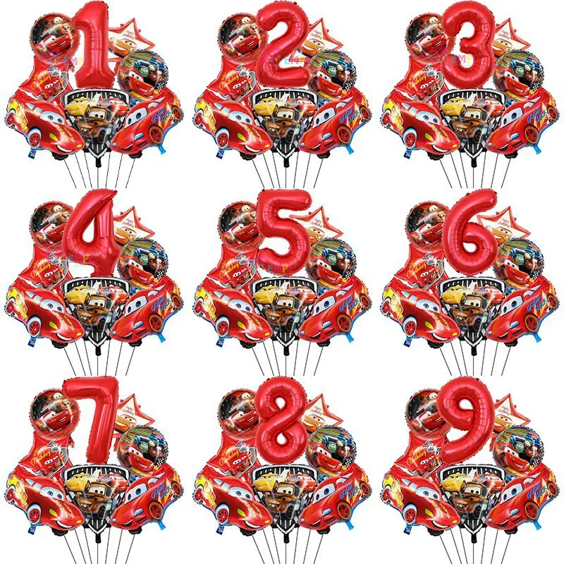 8 Pcs Lightning McQueen Foil Balloons Set Digit 1-9 Years Old Baby Shower Kids Racing Cars Themed Birthday Party Decorations