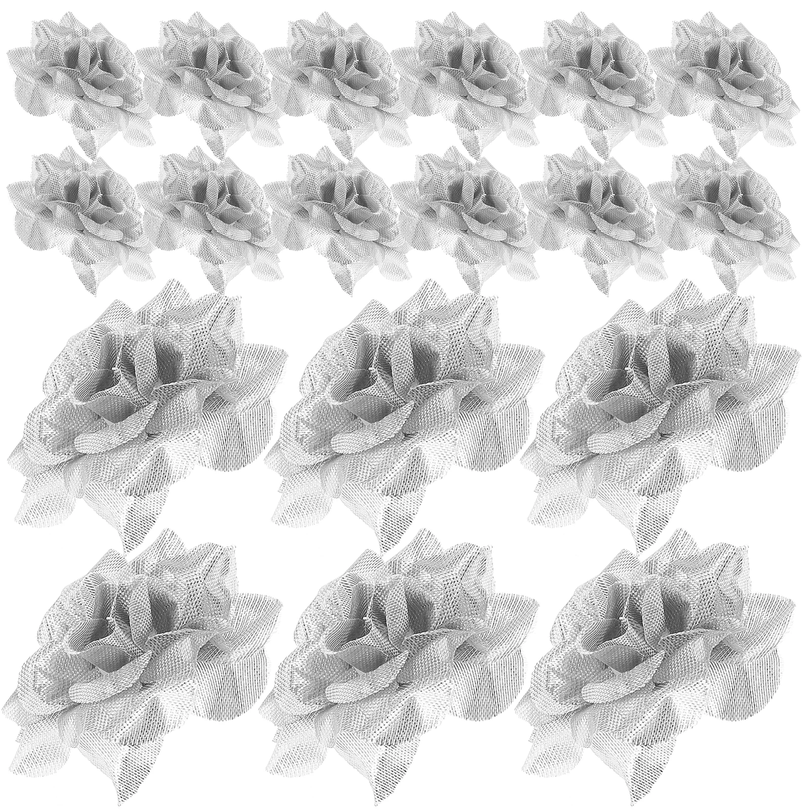 

50Pcs Silk Rose Flower Heads Fabric Silver Embellishment For Hat Clothes Album Wedding Decorative Faux Flower Heads Floral Decor