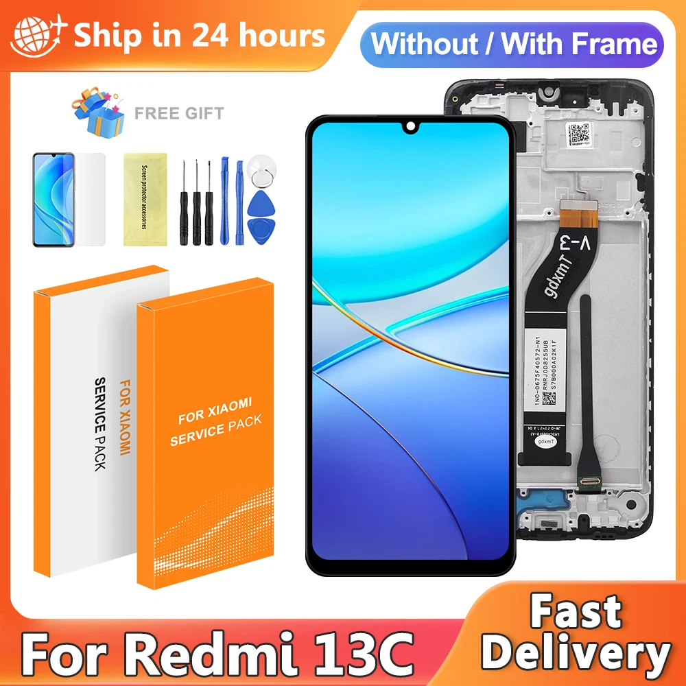 

Экран 6,74 ''для Xiaomi Redmi 13C LCD 23100RN82L, дисплей с сенсорным экраном в сборе, замена дисплея Redmi 13C