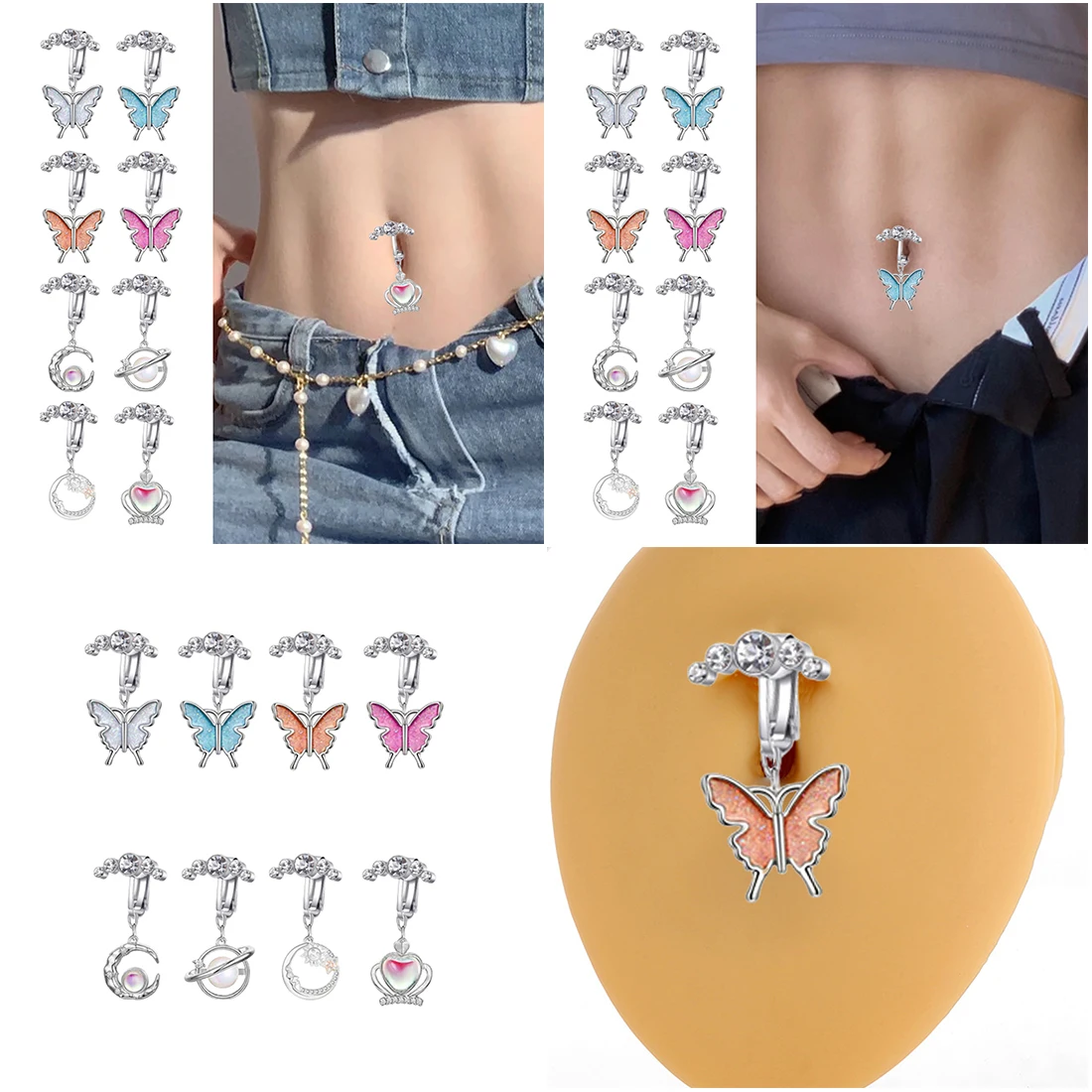 Nep Buik Kraakbeen Ring Navel Ringen Vrouwen Vlinder Lichaam Buik Piercing Dangle Clip Op Navel Ringen Non Piercing Sieraden