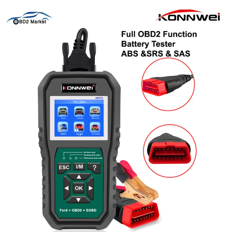 

KONNWEI KW470 Car Battery Tester OBD2 Auto Scanner Diagnostic Tool ABS SRS Oil SAS BMS Reset Tool Full System OBD Code Reader