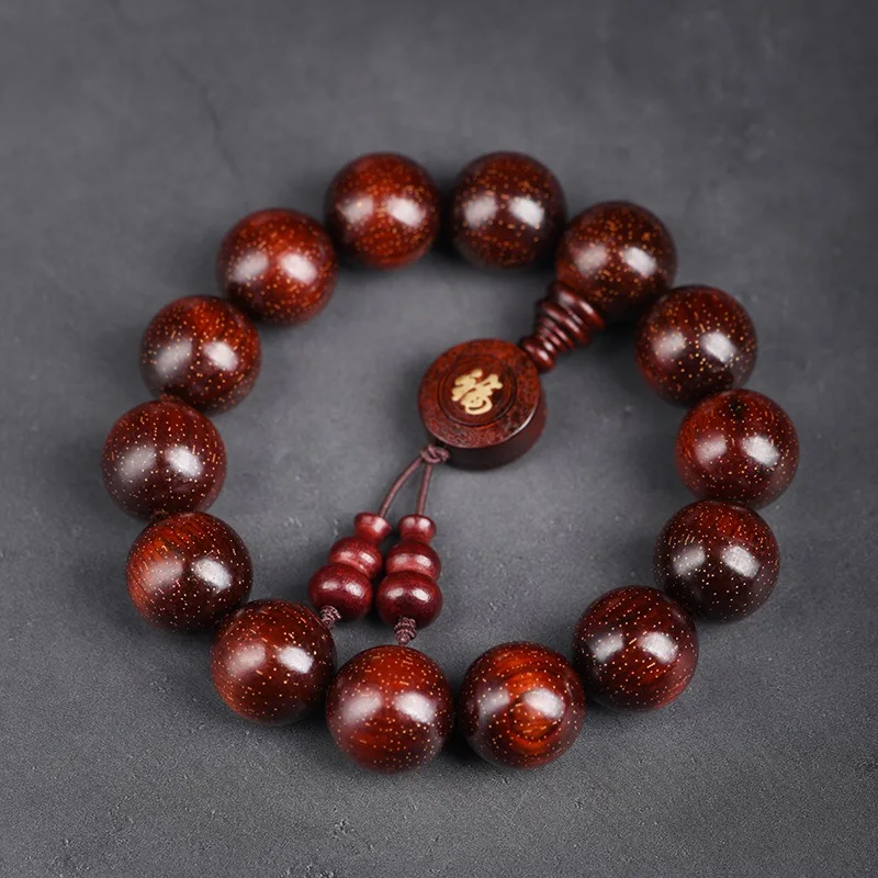 

Браслет из натурального красного сандалового дерева с золотой звездой, высокая плотность, старый материал, резной аксессуар в виде благословения тыквы, унисекс, культурные украшения