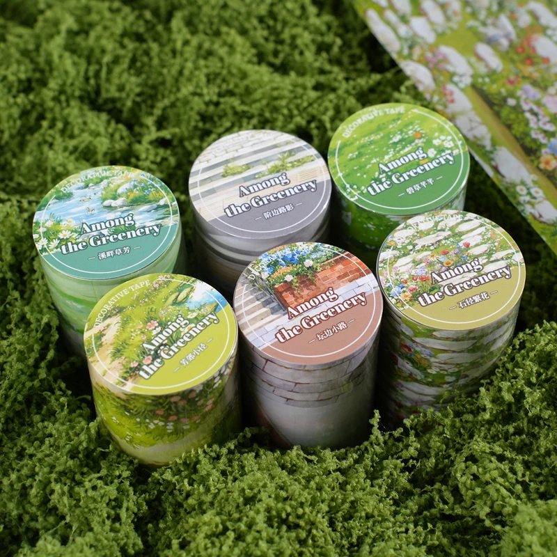 JIANQI 60mm*2m PET Grassland Lawn Tapes Stickers Scrapbooking Hand Account Adhesive hand made Diy Junk Journal Craft Supplies view 3