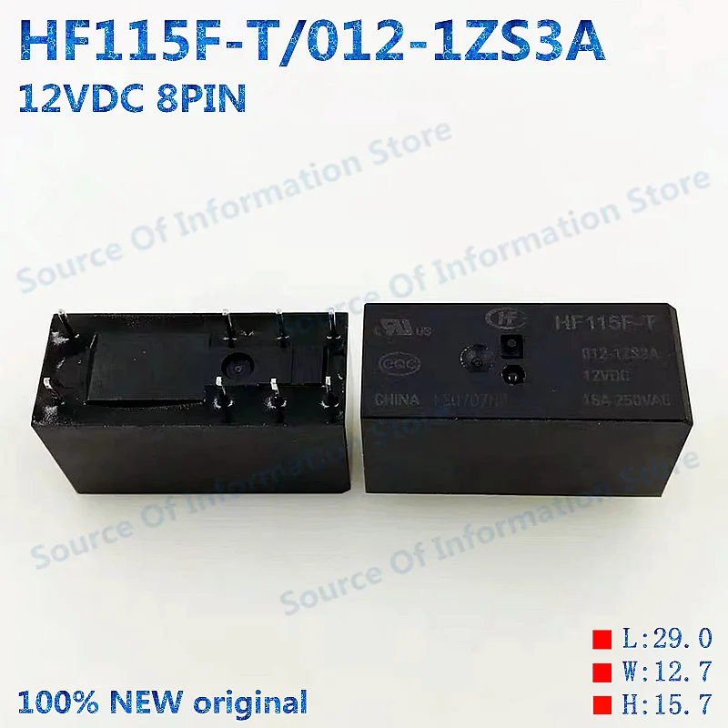 10Pcs, HF115F-T/012-1ZS3A 12VDC 8PIN 16A250VAC Relay, 100% New