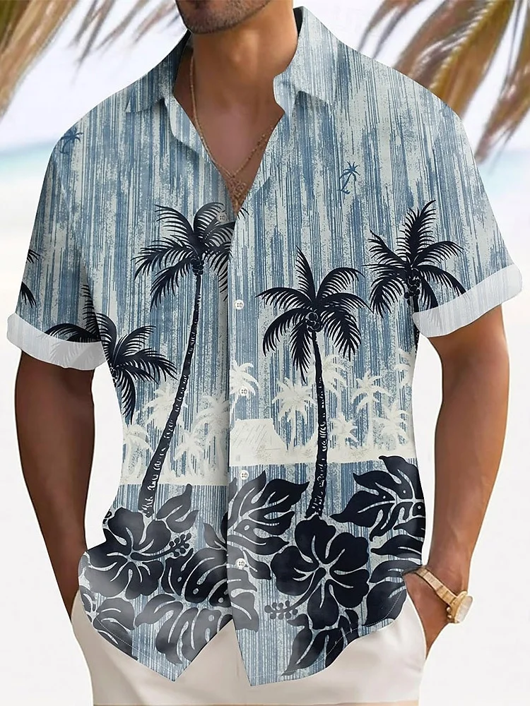

3D Palm Tree Printed Men's Fashionable Shirt Summer Daily Casual Men's Resort Shirt Hawaiian Seaside Men's Short-sleeved Shirt