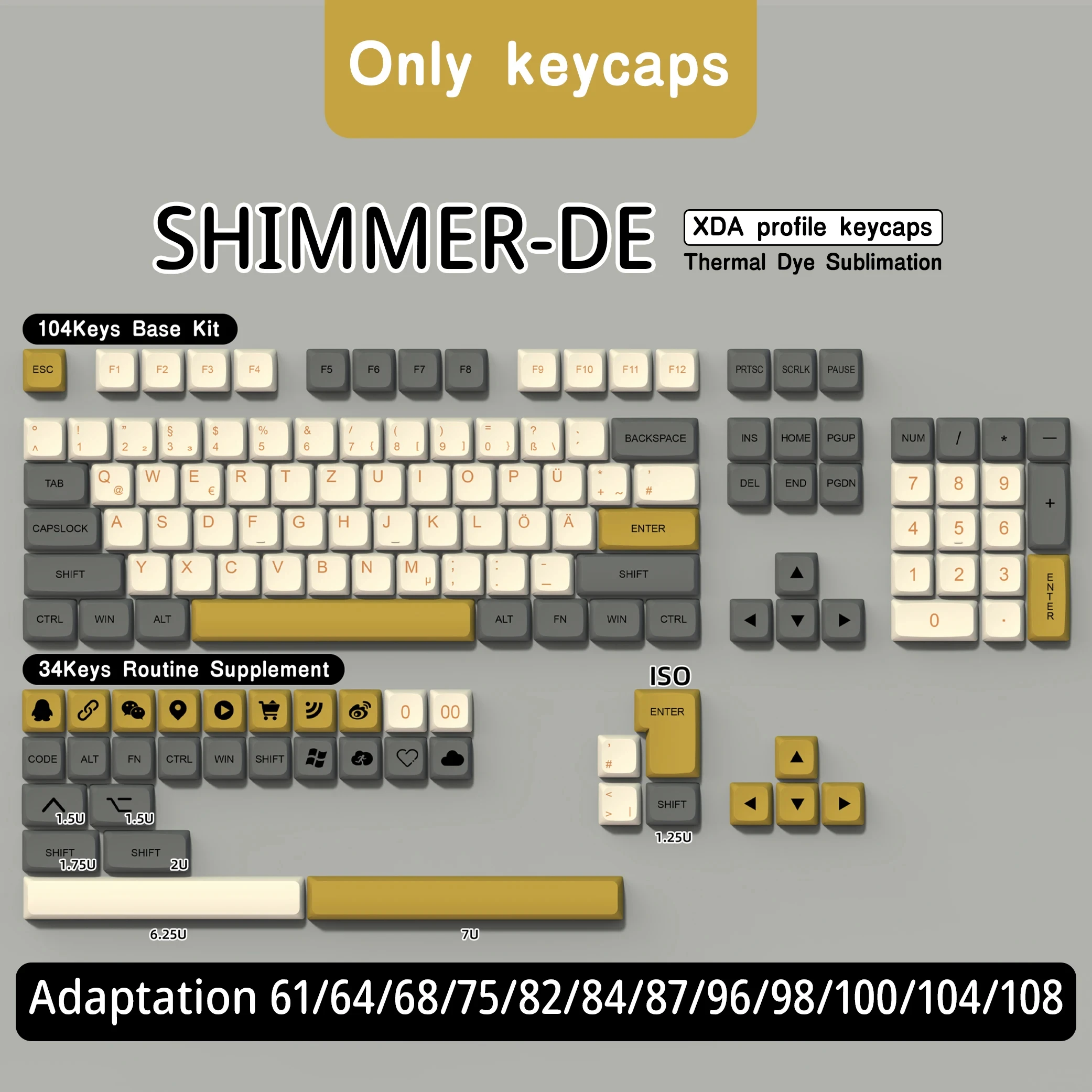 DE Keyboard Keycaps XDA Profile PBT German Keycap Dye-Sub ISO Alice Layout 7U Space bar For Mechanical Keyboard Wooting