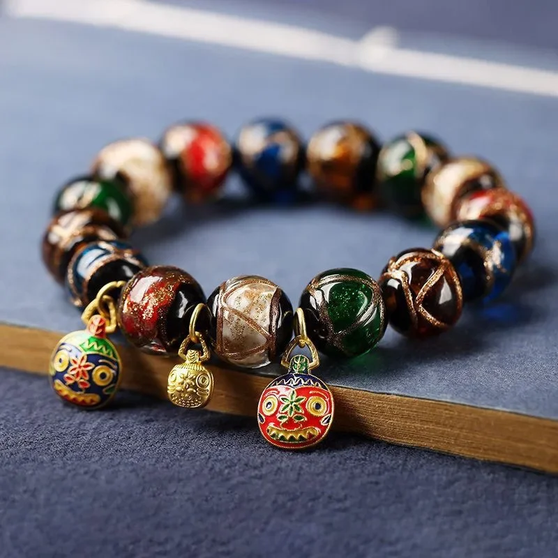 Fragrant Ash Glazed Bracelet Multicolored Glazed Duobao Gold Swallowing Beast Bracelet