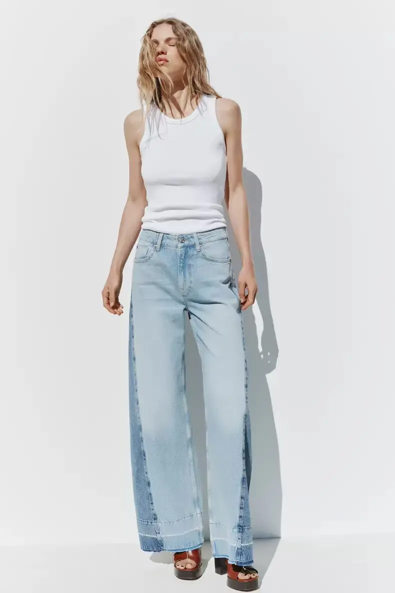 

Хлопковые джинсовые брюки с высокой талией и широкими штанинами, свободные новые весенние женские модные повседневные синие джинсы на молнии, женские брюки