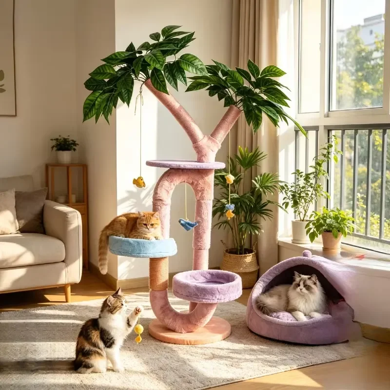 Modern Large Cat Tree Tower with Sisal Scratching Post Wooden Frame Custom Bed Pet Furniture Supplies for Indoor Cats Big