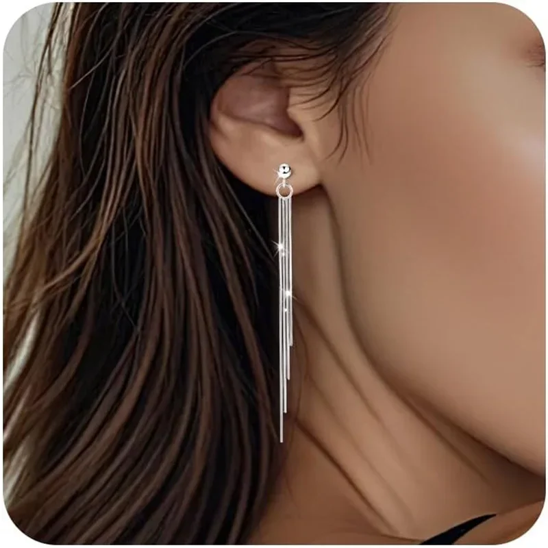 Tassel Threader Dangle Earrings for Women Dangling Dangly Chain Chandelier Drop Wedding Elegant Sparkly Dainty Earrings