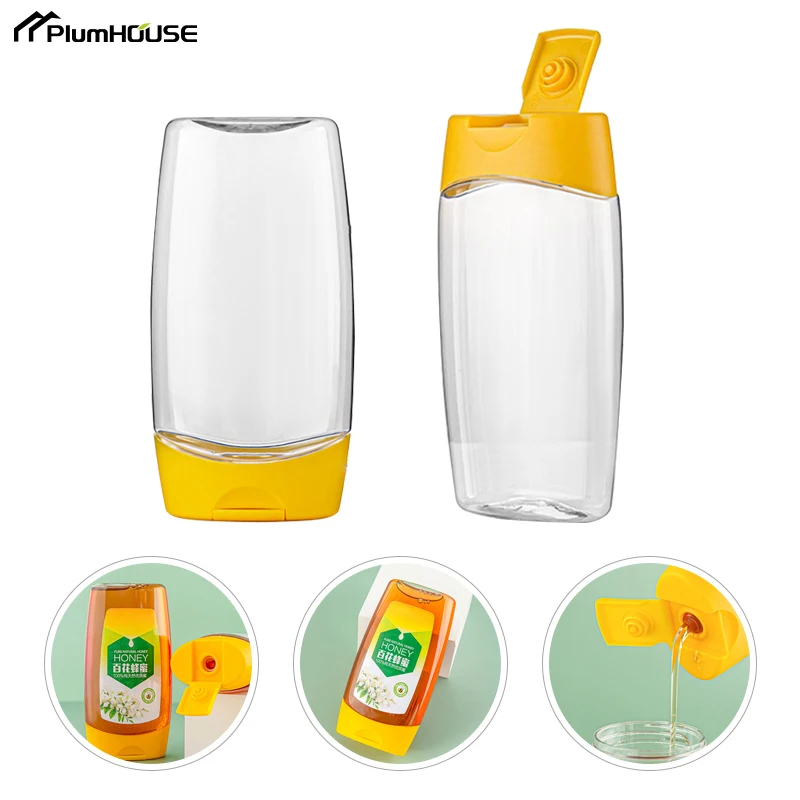 500g Honey Bottle Transparent Non-Drip Honey Dispenser Portable Plastic Honey Squeeze Bottles Vinegar Oil Syrup Jam Sub-Bottle