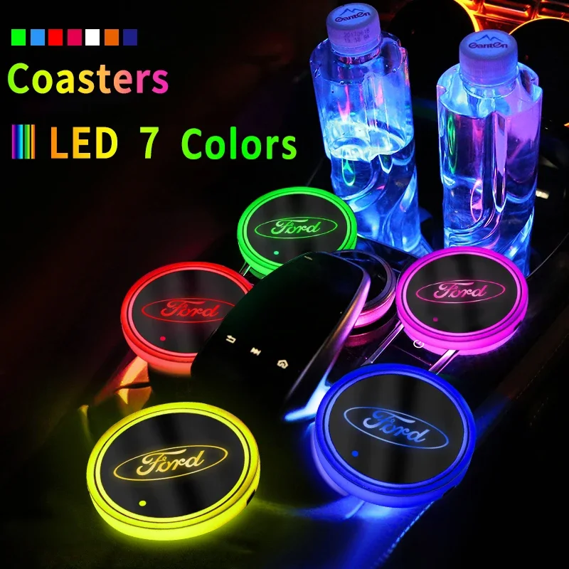 1pcs Led Car Cup Badge Lights Luminous Coaster Drink Holder For Ford Focus 2 3 1 4 Fiesta MK1 MK2 MK3 MK4 MK5 MK7 Fusion Ranger