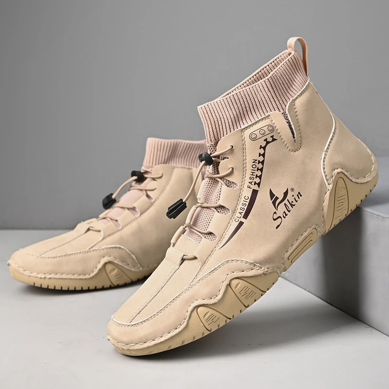 Nowe męskie buty skórzane handmade na co dzień, model 2025, sneakersy, oddychające buty skórzane męskie, botki męskie outdoor