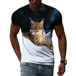 Fashion New Lynx Printed Men T-shirt Summer Casual Personality Hip Hop Street Style Tees Animal Pattern O-neck Short Sleeve Tops