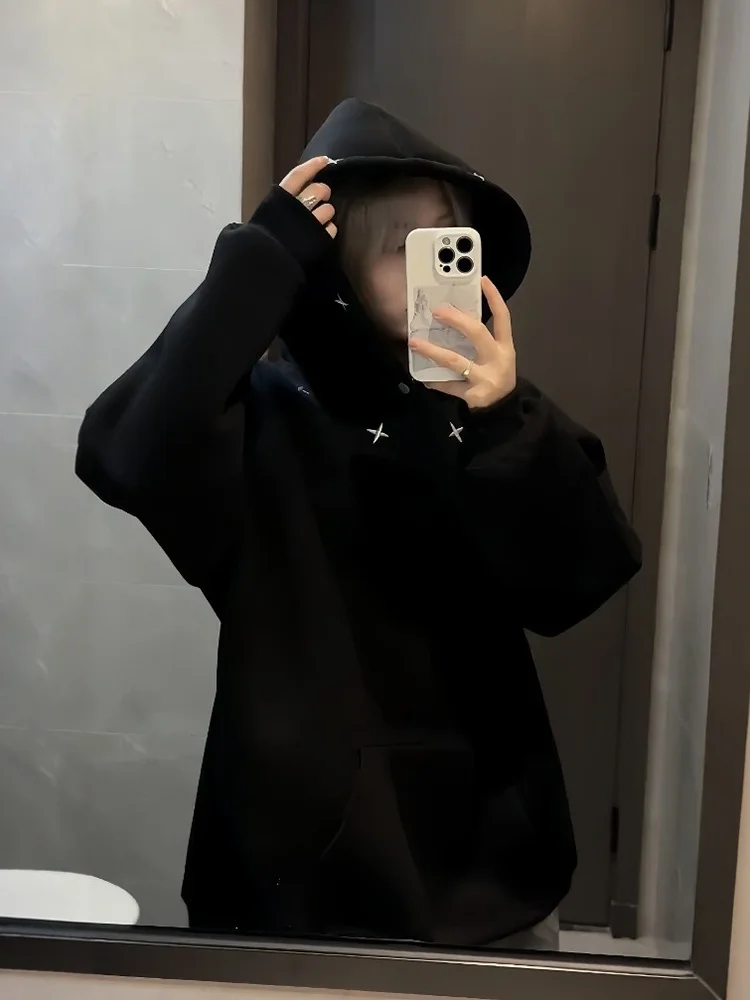 

Толстовка с капюшоном American High Street и звездной вышивкой Thiened Fce ex Winter Jaet CleanFit Верхняя одежда для мужчин и женщин...