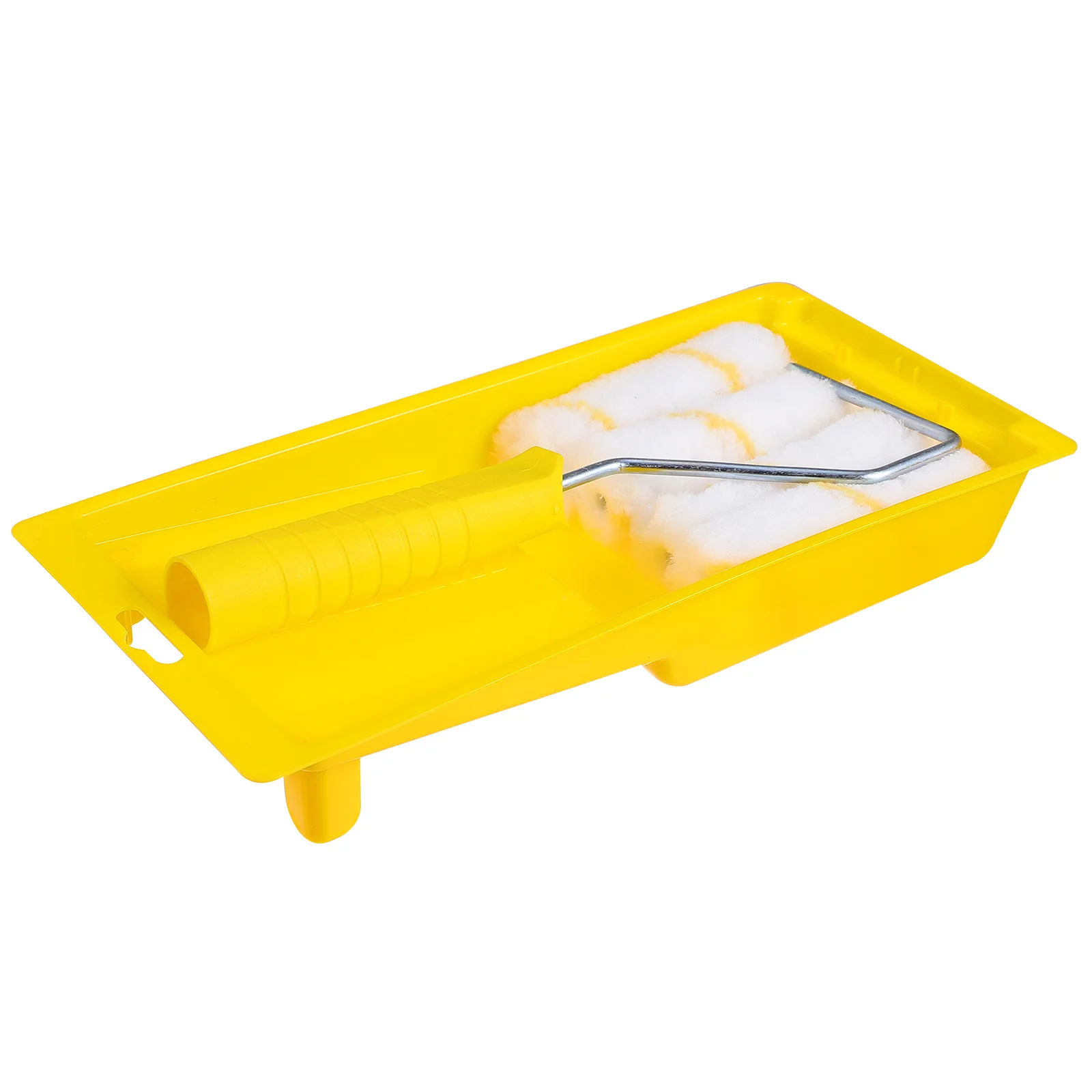 1 Set Paint Roller Brush Kit With Tray Wall Painting Tools Fiber Lightweight Handle Mini Roller For Smooth Coating