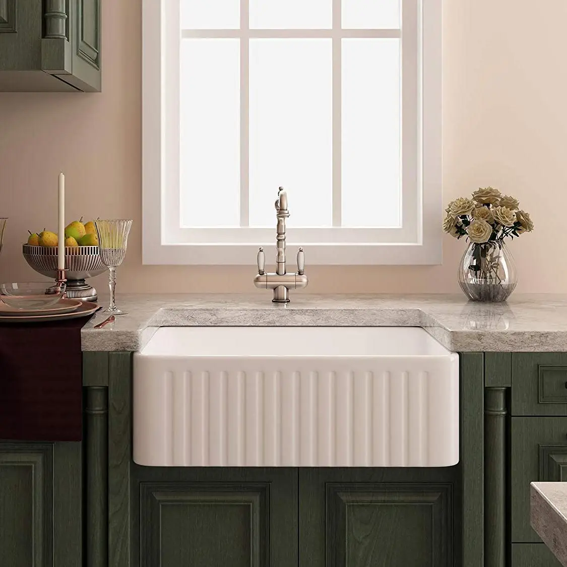 

Nordic American Kitchen Ceramic Large Sink Open Cabinet Front