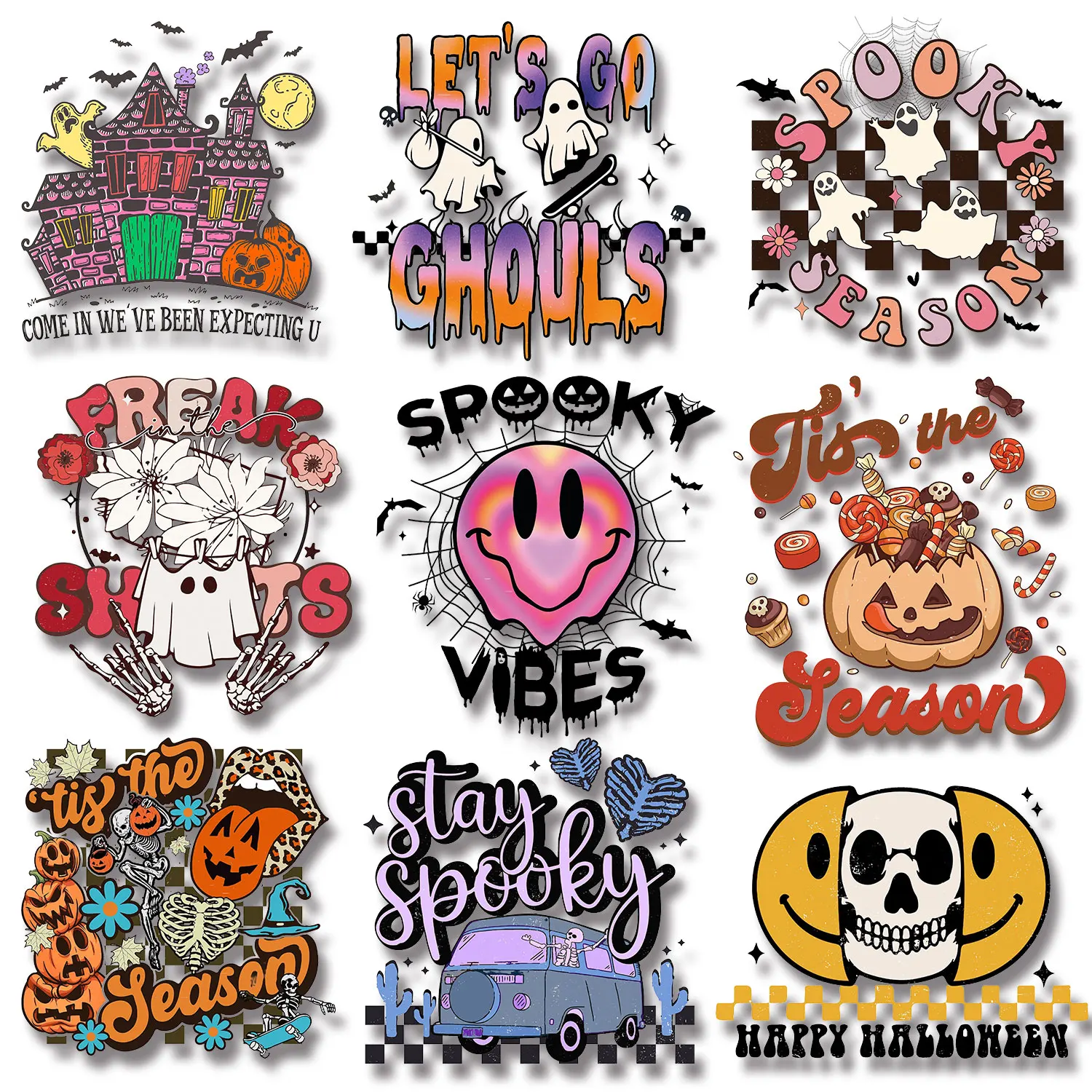 Happy Halloween Spooky Season Hocus Pocus Boo Iron on Decals Applique for Cloth Various Styles Waterproof Diy Craft