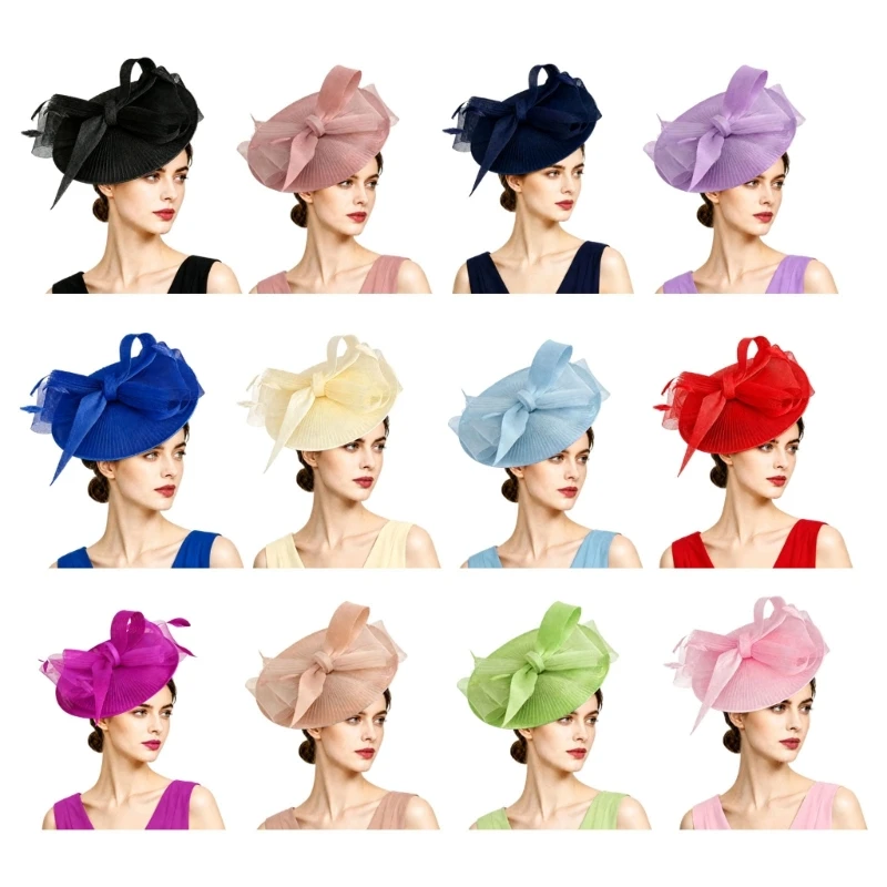 Mesh Fascinator Hair Accessory with Hair Band, Layered Pleats and Accents Costume Hairpiece for Weddings Y08E