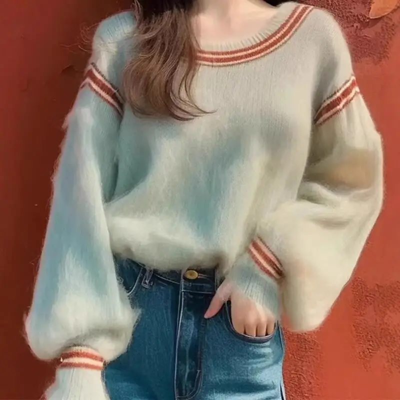 Hot 2026Autumn Winter New Women Lazy Style Knitted Sweater Fashion Loose Design Small Unique Beautiful Long Sleeve Sweater Tops