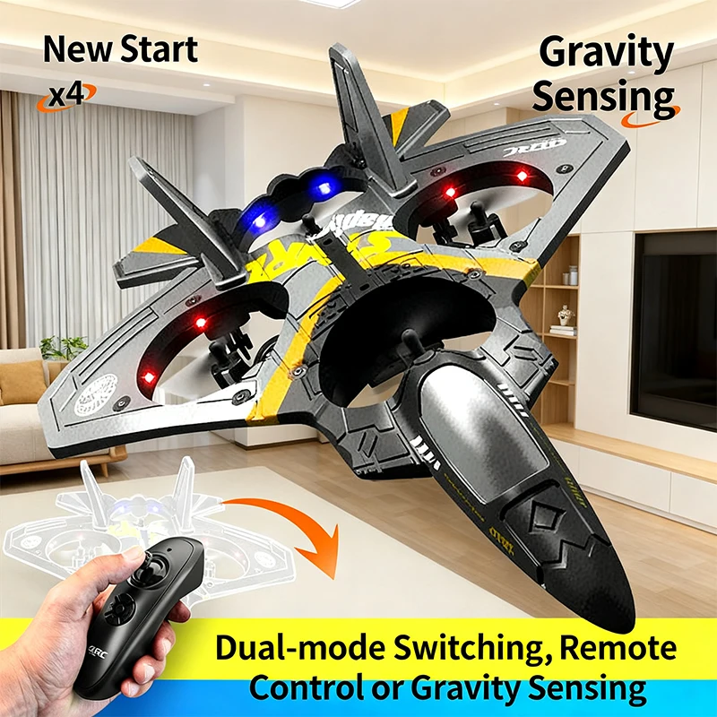 Jet da caccia telecomandato - Aereo RC da 2,4 GHz, drone aliante in schiuma con 2 batterie, giocattoli facili da volare per bambini, ragazzi, principianti