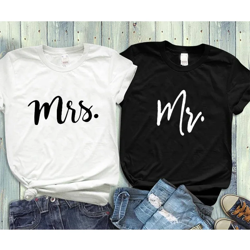 Couple Tshirt His and Hers Mr Mrs Husband and Wife T Shirts Matching Wedding Gift Top Tee Summer Unisex Fashion 2024