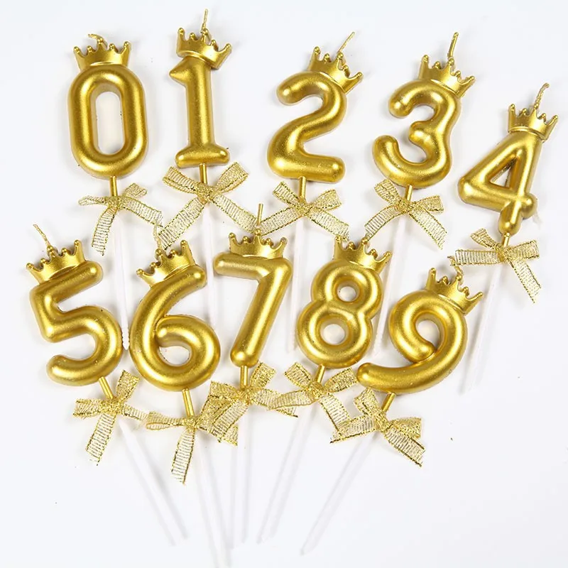 Rose Gold Crown bow tie digital candles 0-9, used for birthday cake decorations