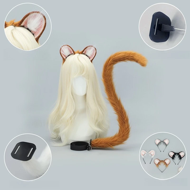 Bandeau oreilles de Hamster réalistes fait à la main, ensemble de queue, postiche de Cosplay KC en peluche Kawaii pour filles d'animaux Lolita