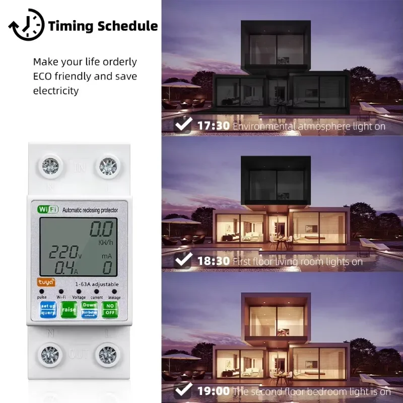 Interruttore di trasferimento automatico WIFI 63A Smartlife TUYA Interruttore automatico Contatore di energia Timer con corrente di tensione e