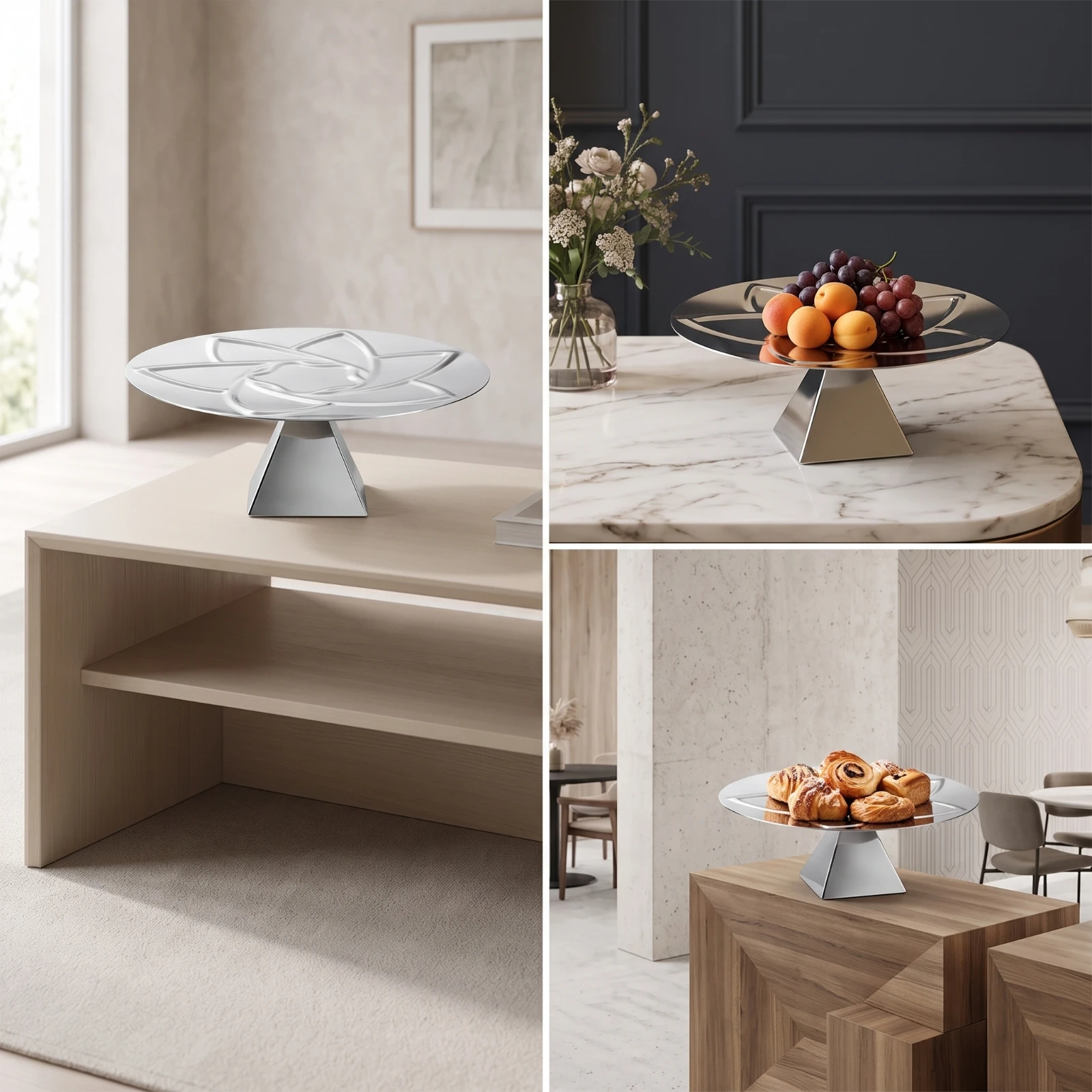 Pedestal Tray Elevated Tray with Pedestal Base Mirrored Cake Stand Sculptural Serveware Stylish for Home Decorators