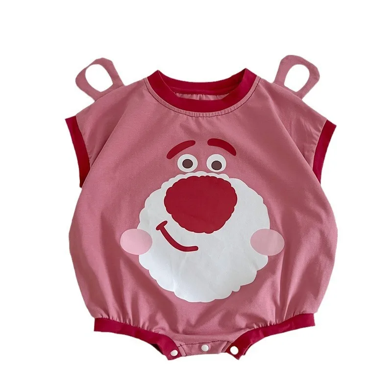 Short Sleeve Bodysuits Strawberry Bear Infant Girls Cartoon Pure Cotton Soft Loose Jumpsuits Summer Newborn Boys Costume K2678